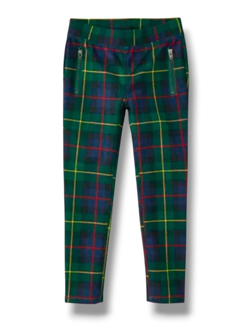 The Children’s Place Girls Plaid Zipper Ponte Knit Jeggings Green Red Size 10